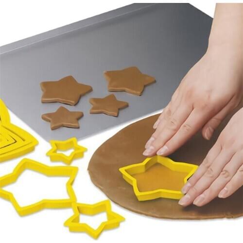 6Pcs/set Star Shape Cookie Cutter Christmas Tree Fondant Plunger Cake Biscuit Cutter Mold 3D Cake Decorating Tools Baking Moulds