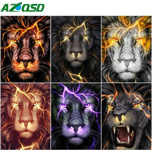 AZQSD 5D Diamond Painting Lion Full Drill Square Picture Of Rhinestones Diamond Embroidery Animal Needlework Home Decor