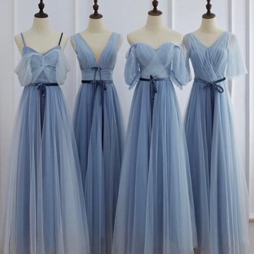 Free shipping Blue long lady girl women princess bridesmaid banquet party wedding bridal dress gown
