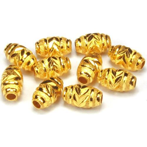 1PCS Real Pure 24K Yellow Gold Bead Carved Pattern Long Year Lucky Red Rope Weave Scattered Beads
