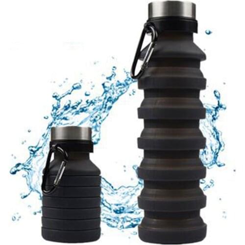 550ML Foldable Water Bottle Solid Color Water Cup Sports Kettle with Buckle for Women Men Camping Hiking Portable Sport Bottle