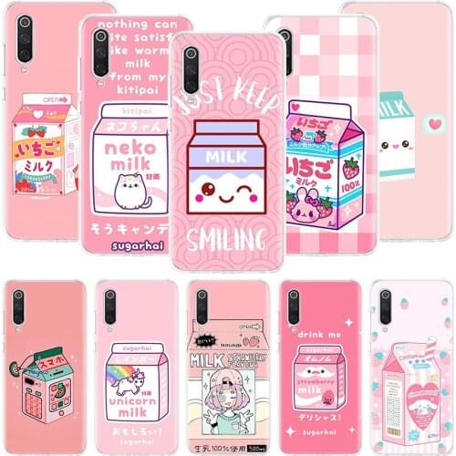 Kawaii Japanese Strawberry Milk Box Phone Case For Xiaomi Redmi Note 10 9 8 Pro 9S 8 8T 7 6 5 6A 7A 8A 9A 9C 4X S2 K20 K30 Art C