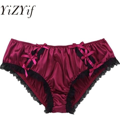 Men Satin Underwear Sexy Sissy Panties Gay Men Shiny Soft Lace Lingerie Low Rise Stretchy Bikini Briefs Sexy Men Underwear