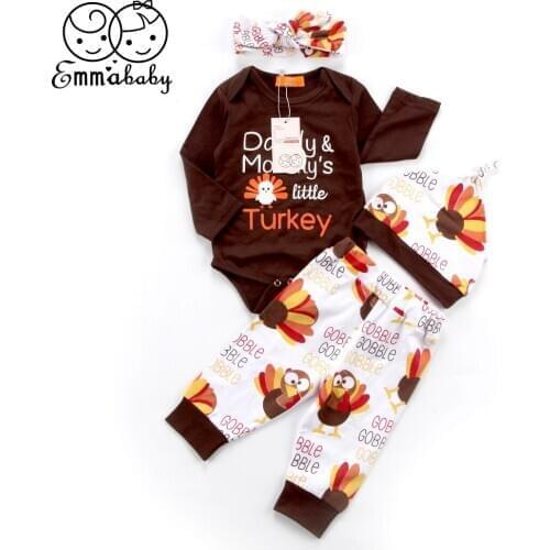 Emmababy Thanksgiving Newborn Infant Baby Girl Boy Unisex Long Sleeve O-neck Bodysuit Pant Outfits Set 0-18 Months Helen115