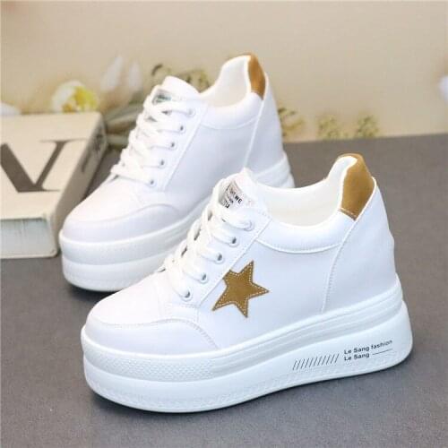 Small Super High Heel Lace up Casual White Shoes All-Match Super Hot XINGX Leather Surface Height Increasing Insole Sneakers