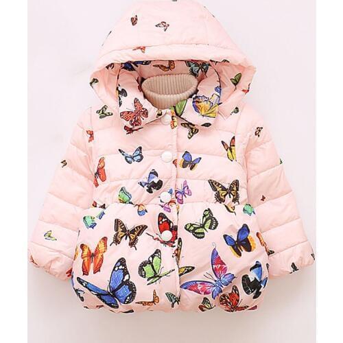 Kids winter jacket For Girls Autumn Cute Butterfly Print Hooded Warm Girls Coat Thick Cotton Padded Girl Outerwear Kids Clothes