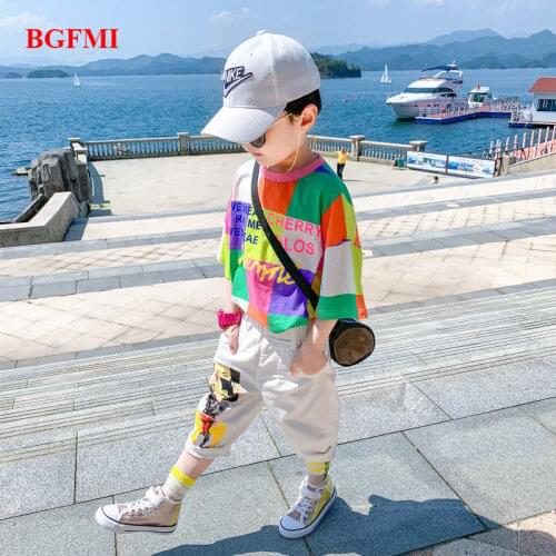 Summer Childrens Clothing Boy suit Kid short-sleeved Girl T-shirt + cropped trousers 2 piece set