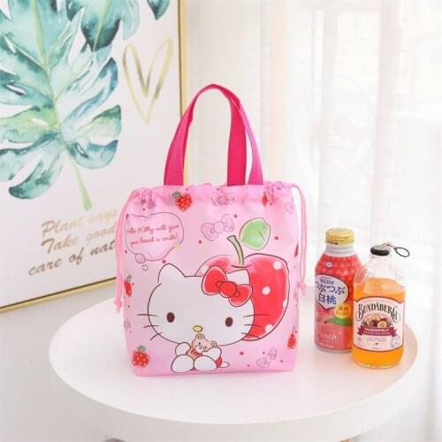 Cute childlike Kuromi Japanese lunch box bag hello Kitty lunch bag drawstring storage bag portable small bag 35*10.5*27.5cm