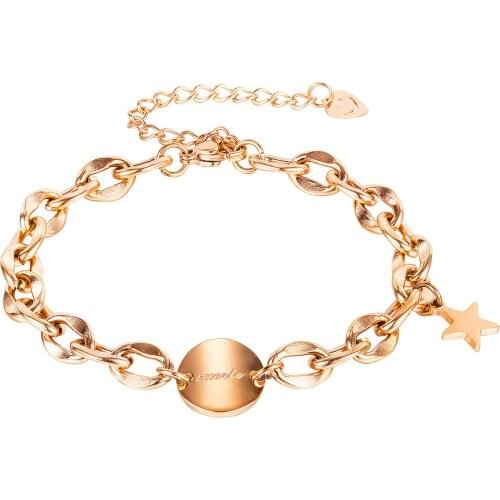 Minimalist Stainless Steel Round Star Smiley Pendants Bracelets For Women Fashion Kpop Rose Gold Hand Jewelry Bracelet Wholesale