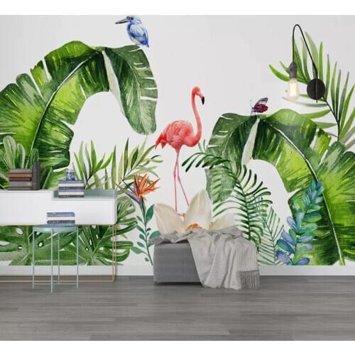 Custom Any Size Wall Cloth Nordic Tropical Plants Flamingo Mural Living Room TV Bedroom WallPapers Home Decor Papel De Parede 3D