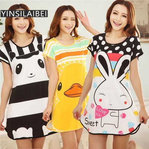 Womens Sleepwear Summer Cute Cartoon Milk Silk Satin Nightgowns Women Nightwear Chemise Night Dress Homme Clothing SR005#35