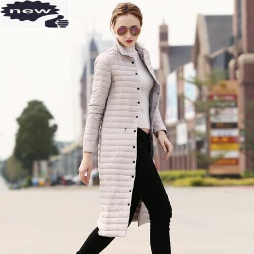 New Solid Fashion Puffer Jacket Women Thick Warm Stand Collar Lightweight Long White Duck Down Coat Female Winter