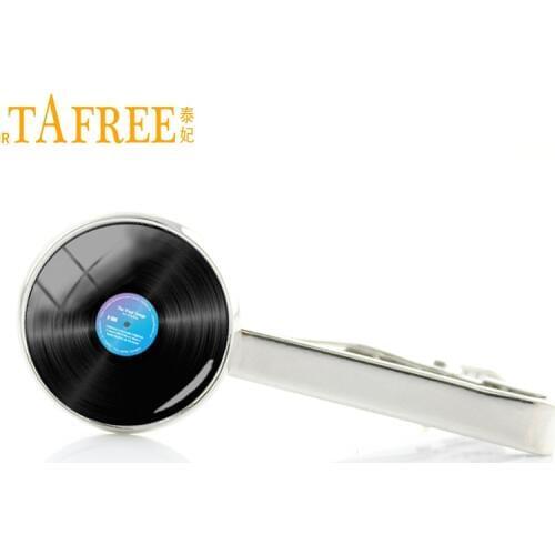 TAFREE Novelty Vinyl records picture New Arrival musician men Tie Clips Retro vintage Music Necktie Tie Pin gift jewelry T150