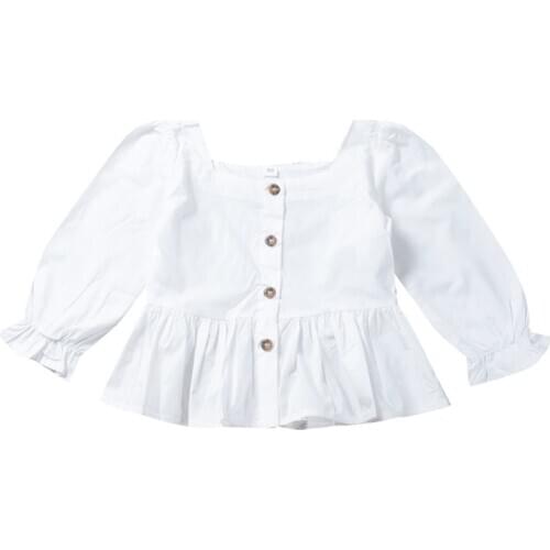 New Girl Shirts 2019 Autumn Summer Fashion White Baby Girls Blouses Cute Long Sleeve Solid Tops Kids Clothes 1-6Y