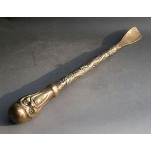 Details about Rare Chinese Brass Carved statue Dragon Longevity god Shoehorn