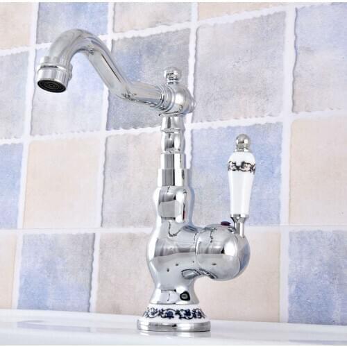 Polished Chrome Brass Bathroom Vanity Sink Faucet Mixer Tap 360 Swivel Spout Single Handle Deck Mounted Lsf671