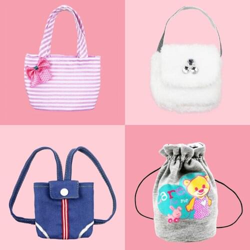 Denim Double Shoulder Grey Backpack Stripe Handbag Fit 18 Inch American&43cm Baby New Born Doll Clothes Accessories Girls' Toys