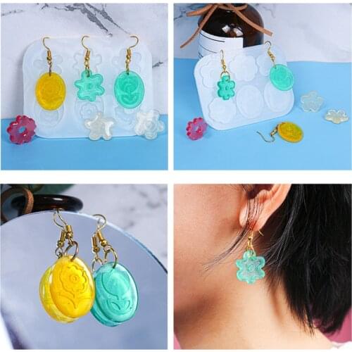 DIY Flower Shaped Earrings Crystal Epoxy Resin Mold Earrings Pendant Jewelry Making Silicone Mold