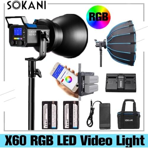 Sokani X60 V2 RGB LED Light Video Light 2800K-10000K Bowens Mount CRI96 TLCI 95+ Effect Lighting for Photography Photo Video