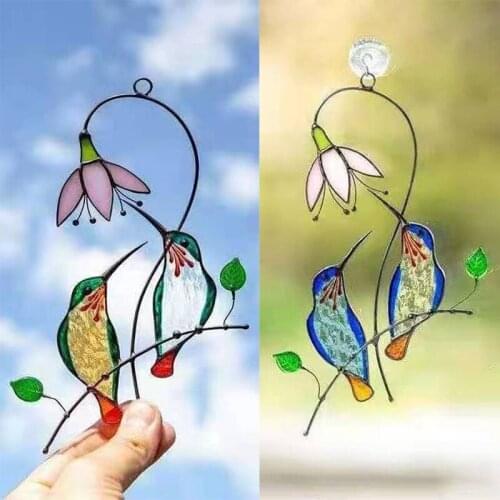 2Colors Stained Glass Suncatcher Window Panel Series Ornaments Pendant Home Decor Hanging For Door Birds On A Wire Window Hanger
