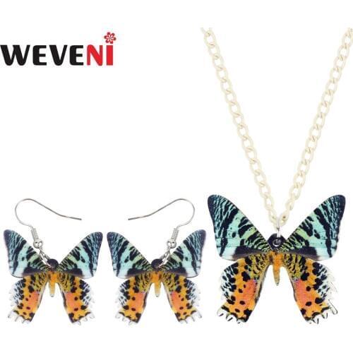 WEVENI Acrylic Floral Spotted Butterfly Insect Earrings Necklace Collar Trendy Jewelry Sets For Women Girls Gift Drop Ship Gift