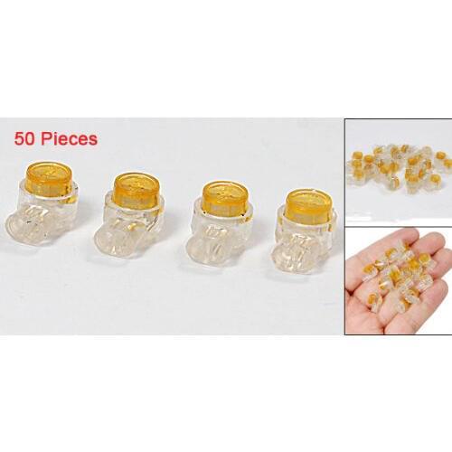WSFS Hot Sale 50 Pieces Yellow Button Gel Filled Phone Wire Butt Splice UY Connector 2 Port