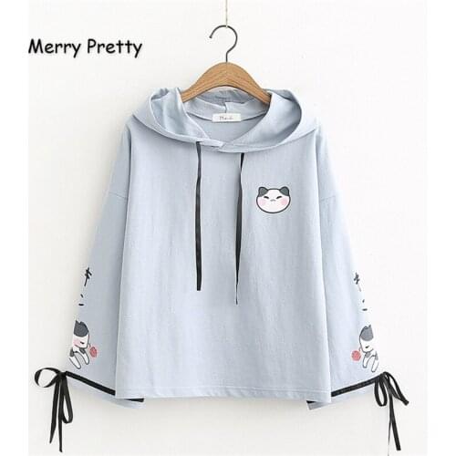 Merry Pretty Womens Cartoon Print Lace Up Hooded Sweatshirts 2020 Winter Long Sleeve Drawstring Hoodies Casual Cute Pullovers
