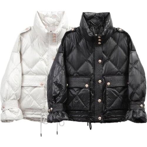 Winter Coat Women Ultra Light Down Jacket Streetwear Oversized Warm Parkas Long Sleeve Pockets White Duck Down Coats