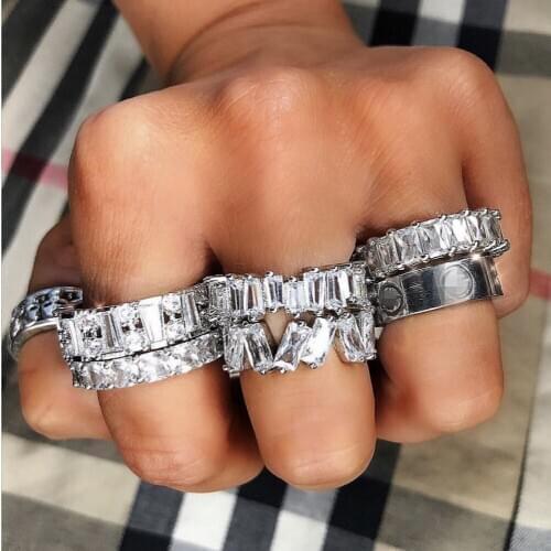 Hip hop Band ring set Luxury 925 Sterling Silver Pave diamond painting full Cocktail Party Wedding Rings for Women men Jewelry