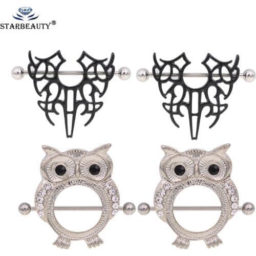 Starbeauty 1Pair Surgical stainless Steel Nipple Barbell Body Jewelry 14G Nipple Piercing Shiled Rings Body Jewelry
