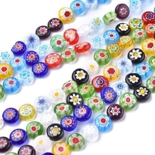 10 Strand 4/6/8/10mm Flat Round Handmade Millefiori Glass Beads Strands Mixed Color For DIY Bracelet Necklace Decor Accessories