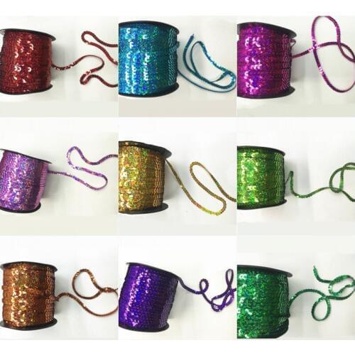 100yards/roll 6mm Laser Glitter Flat Round PVC Sequins Paillette Trim Sewing Loose Sequins for Dress Wedding Clothes Accessories