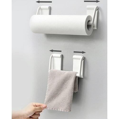 2Pcs Roll Paper Towel Storage Rack Plastic Wall-mounted Refrigerator Magnetic Organizer Self-adhesive Bathroom Towel Holder