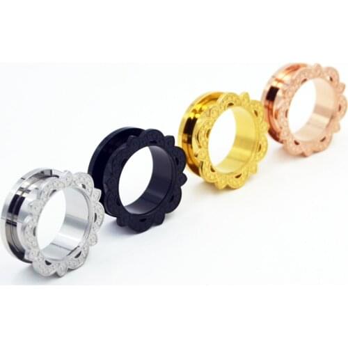 2pc Surgical Steel Lotus Flower Screw Fit Ear Flesh Tunnel Plugs Gauge Earrings Hollow Expander Stretchers Body Jewelry