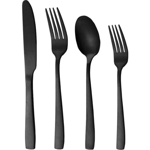4pcs Black Matte Dinnerware Stainless Steel Set Knives Fork Spoons Dessert Fork Cutlery Set Tableware Kitchen Western Food Set