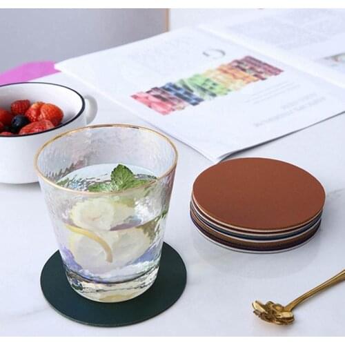 4PCS Drink Mat Faux Leather Cup Pad Solid Color Round Coaster Mat Cup Mat for Restaurant Cup Milk Mug Coaster Table Accessories
