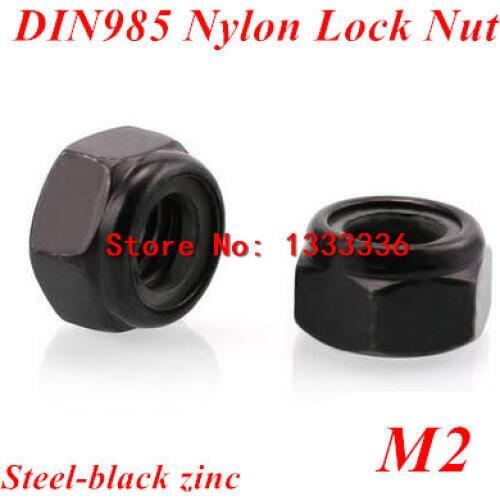 500pcs DIN985 M2 Hexagon Nylon Self Locking Nuts m2 Nylon Insert Hex Lock Nut Locknuts Galvanized Carbon Steel Black Zinc