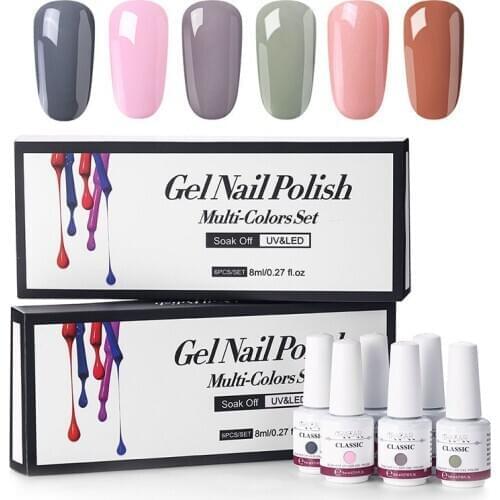 6Pcs / Set Gel Nail Polish Gel UV Nail Pure Color Base Gel Polish Varnish Gel Paint 8ml Nail Art Glue Gel Lacquer