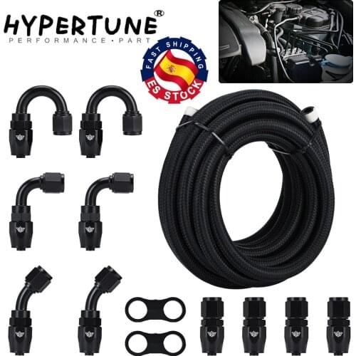 6AN AN6 Oil Fuel Fittings Hose End 0+45+90+180 Degree Oil Adaptor Kit AN6 Braided Oil Fuel Hose Line 5M Black With Clamps