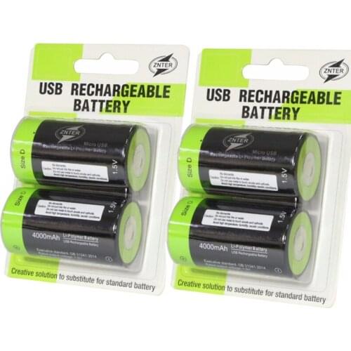 4Pcs ZNTER 1.5V 4000mAh Battery Micro USB Rechargeable Batteries D Lipo LR20 Battery For RC Camera Drone Accessories