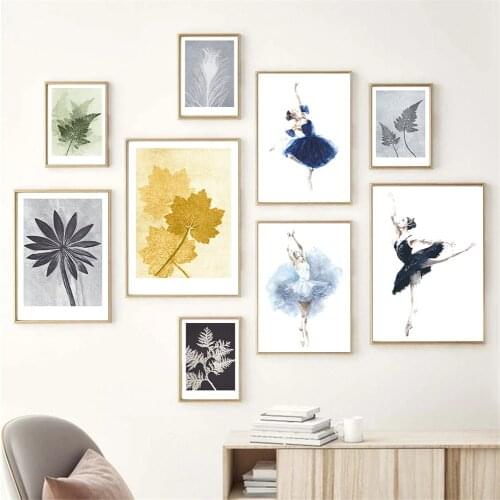 Watercolor Plants Leaf Canvas Wall Painting Ballet Girls Poster Abstract Leaf Dancing Print Nordic Wall Art Pictures Home Decor