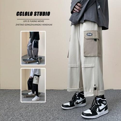 Mens New Cargo Pants Fashion Chic Bottom Male Big Pocket Patchwork Loose Streetwear Trousers Autumn Casual Skateboard Pants