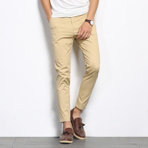 Men Casual Cotton Pants Spring Summer New Fashion Slim Fit Straight Man Trousers Plus Ankle Length Pants Stretch Dress Pant Male