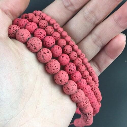 Red Volcanic Rock Stone Beads Natural Lava Hematite Round Loose Spacer Beads For Jewelry Making DIY Bracelet 15'' 4 6 8 10mm