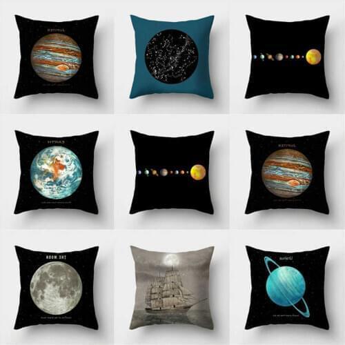 Universe Cosmic Planet Pattern Pillow Case Home Sofa Decor Waist Throw Polyester Cushion 18'' Cover