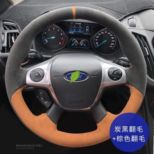 Hand-Stitch Suede Leather Steering wheel cover For Ford Mondeo Focus Kuga Edge Taurus Fiesta Explorer Escape Mustang Interior