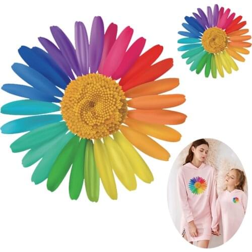Color sunflower patch T shirt stickers easy printed iron on transfers for clothing Iron on patches for clothing vinyl transfer