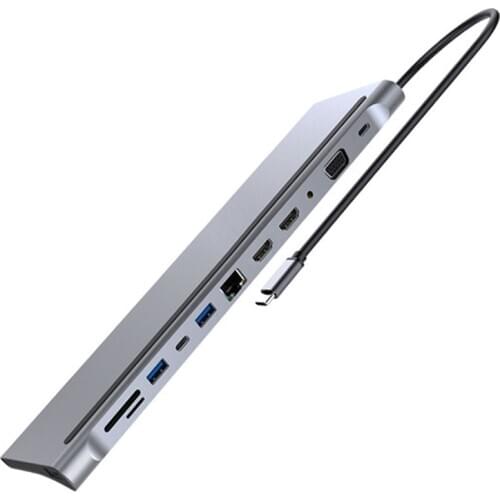 Docking Station USB C HUB Type-C 12-In-1 with Dual 4K HDMI Gigabit Ethernet Ports for and USB C Laptops Phone
