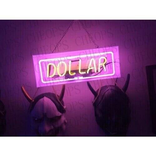 Dollar Acrylic Box Gift Neon Signs Real Glass Tube Beer Bar Pub Bedroom Wall Homeroom Girlsroom Party Decor Lamp 14"x5"
