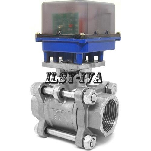 Two way 3-piece type DN32 motorized ball valve,DC12V/24V Stainless steel electric ball valve
